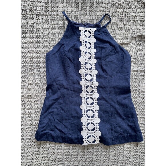 Lilly Pulitzer Annabelle Top Size 0 Usa True Navy And White - Picture 1 of 7